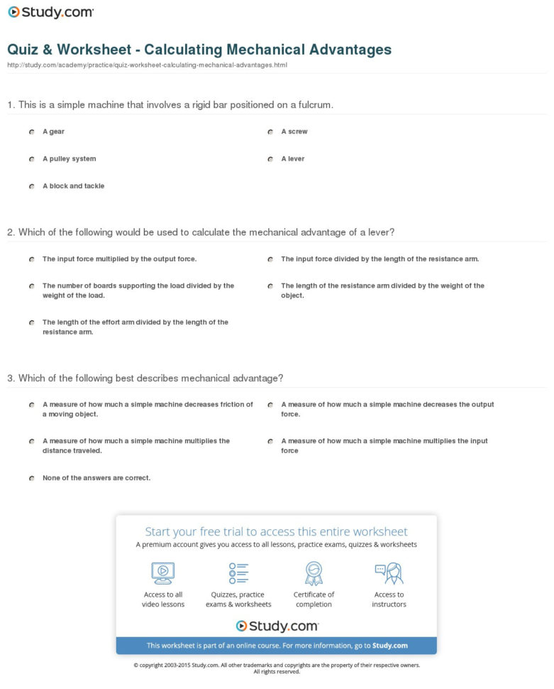 Quiz  Worksheet  Calculating Mechanical Advantages  Study