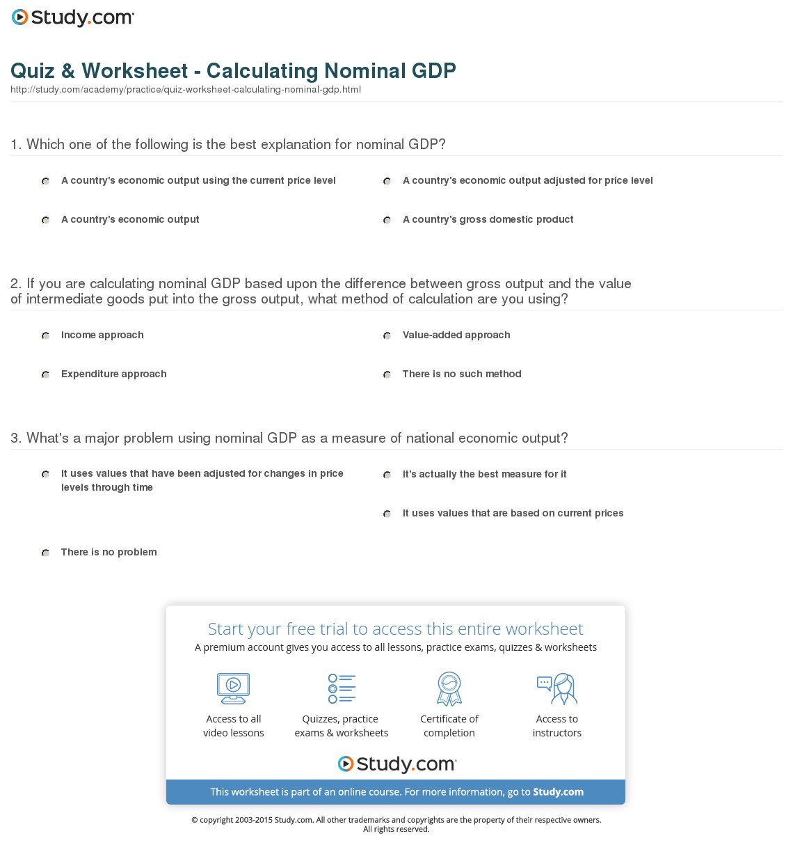 Quiz  Worksheet  Calculating Nominal Gdp  Study
