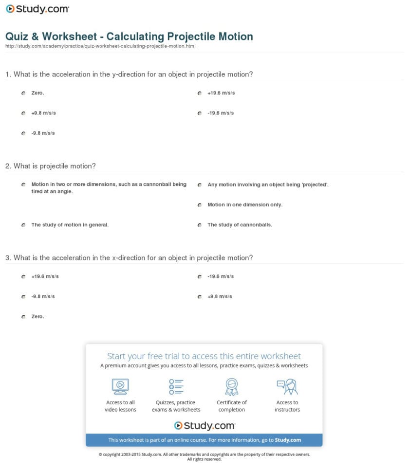 Quiz  Worksheet  Calculating Projectile Motion  Study