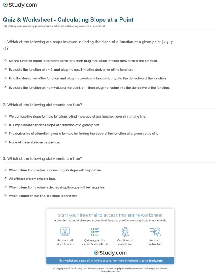 Quiz  Worksheet  Calculating Slope At A Point  Study