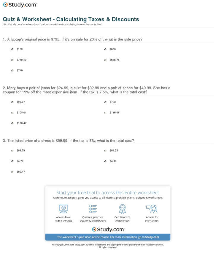 Sales Tax And Discount Worksheet Db excel