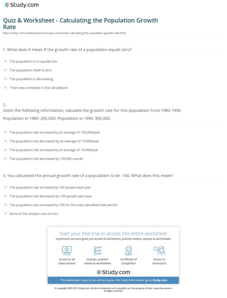 Quiz  Worksheet  Calculating The Population Growth Rate
