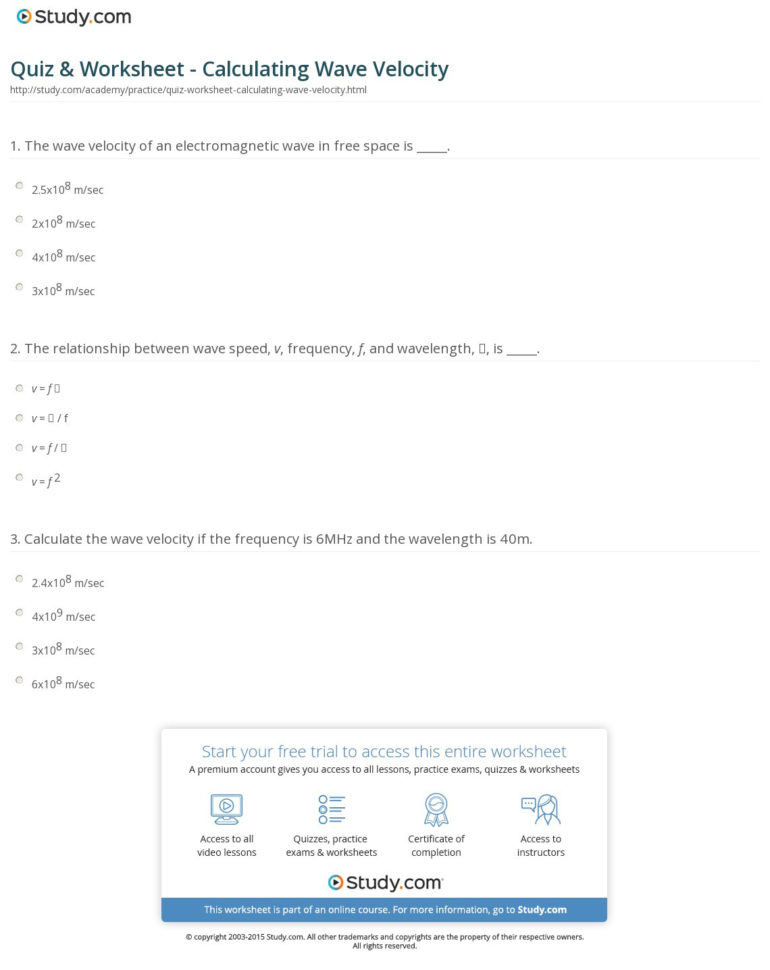 Quiz  Worksheet  Calculating Ve Velocity  Study