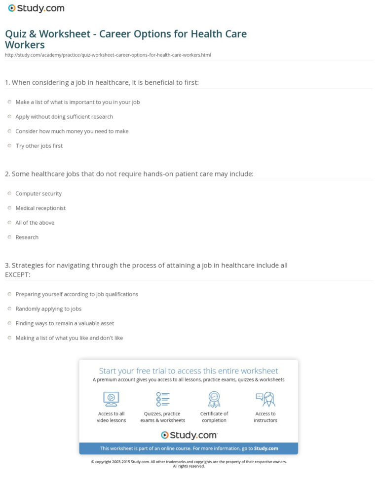 Quiz  Worksheet  Career Options For Health Care Workers