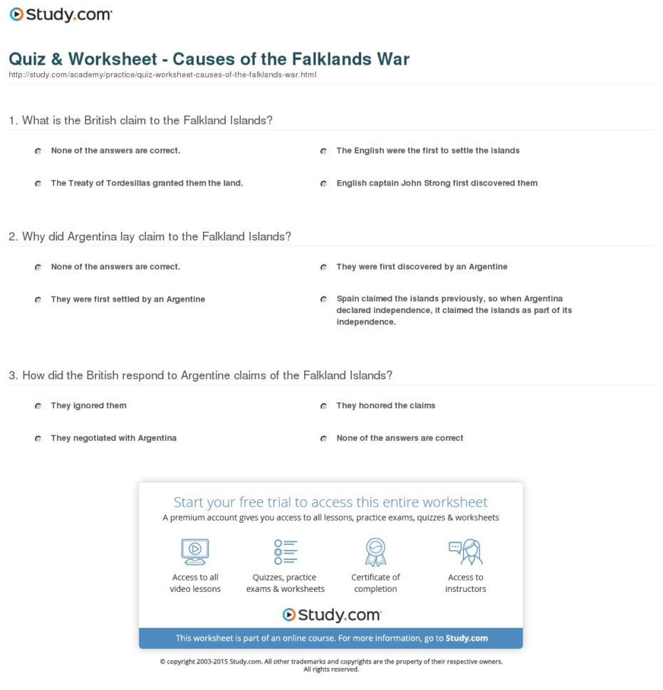 Quiz  Worksheet  Causes Of The Falklands R  Study