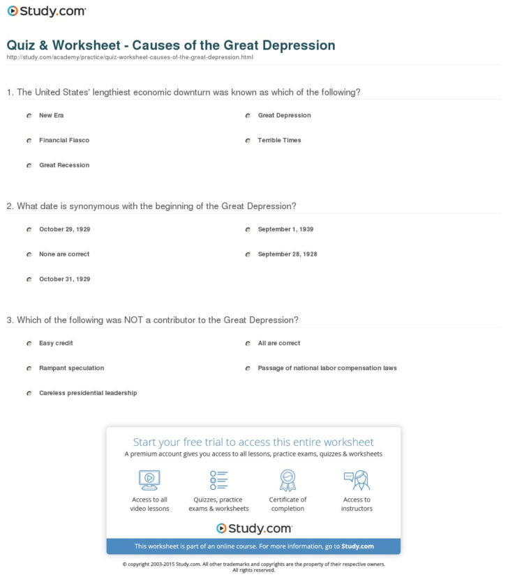 The Great Depression Worksheet Answer Key Db excel