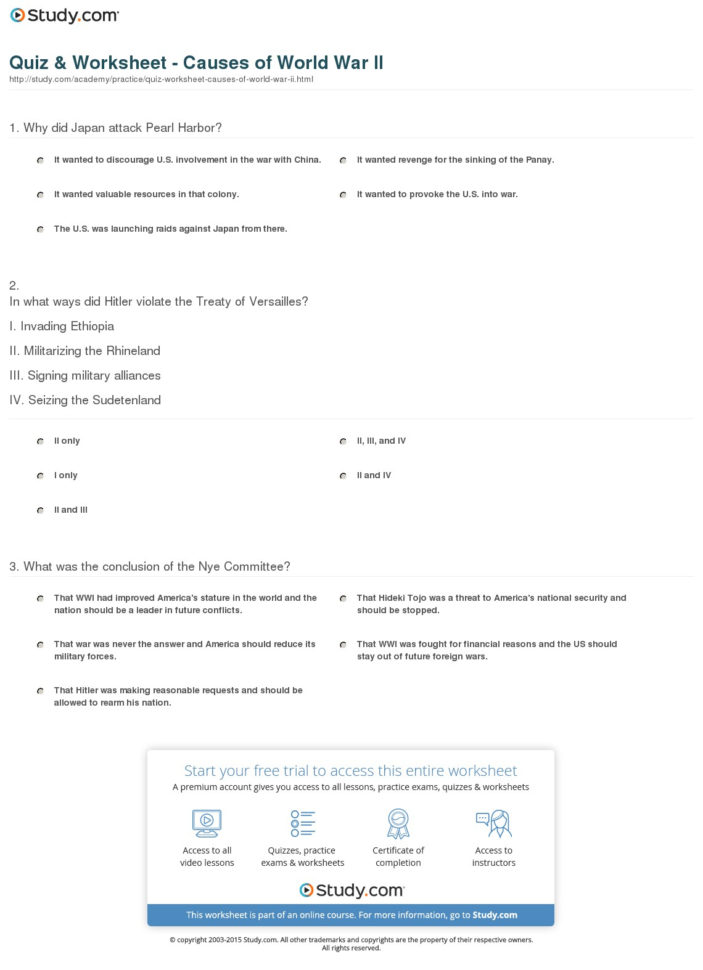 Quiz  Worksheet  Causes Of World R Ii  Study