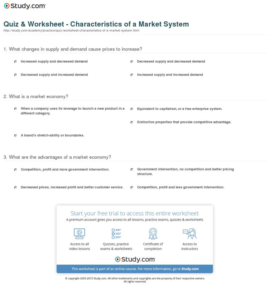 Quiz  Worksheet  Characteristics Of A Market System