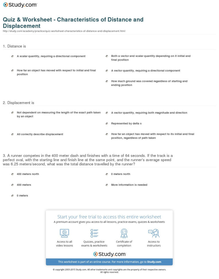 Quiz  Worksheet  Characteristics Of Distance And