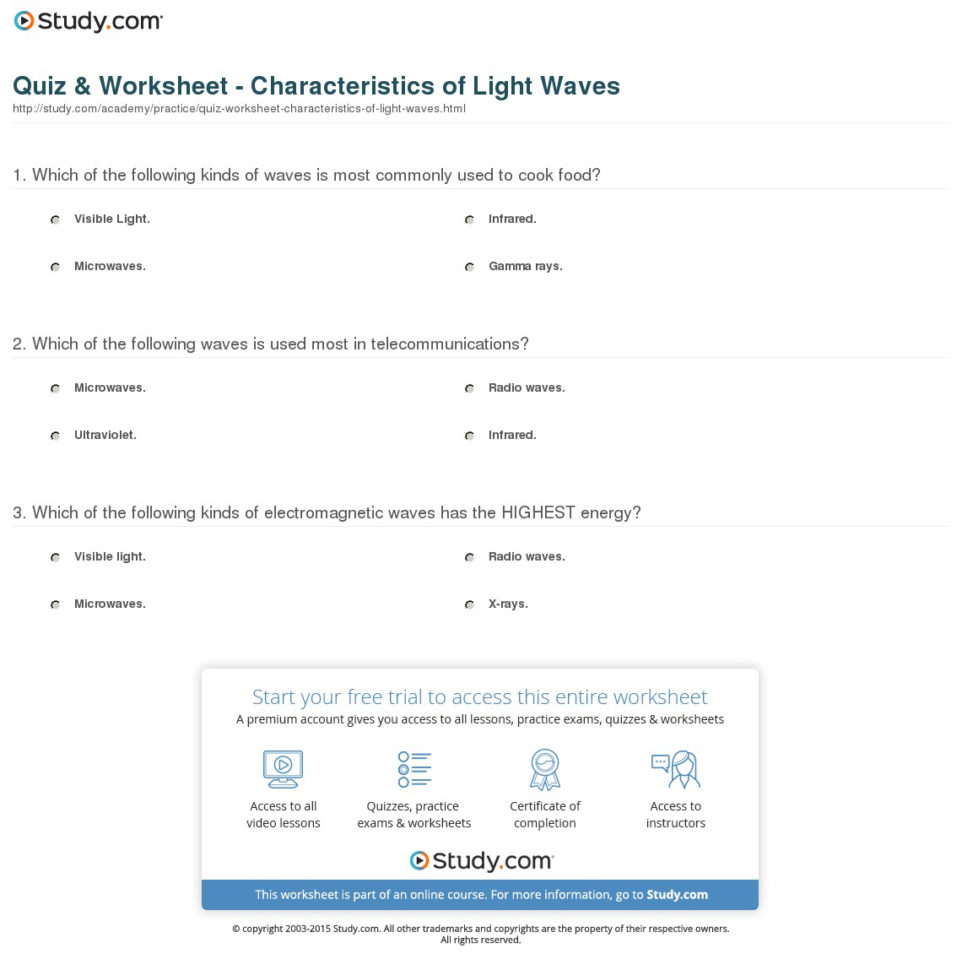 Quiz  Worksheet  Characteristics Of Light Ves  Study