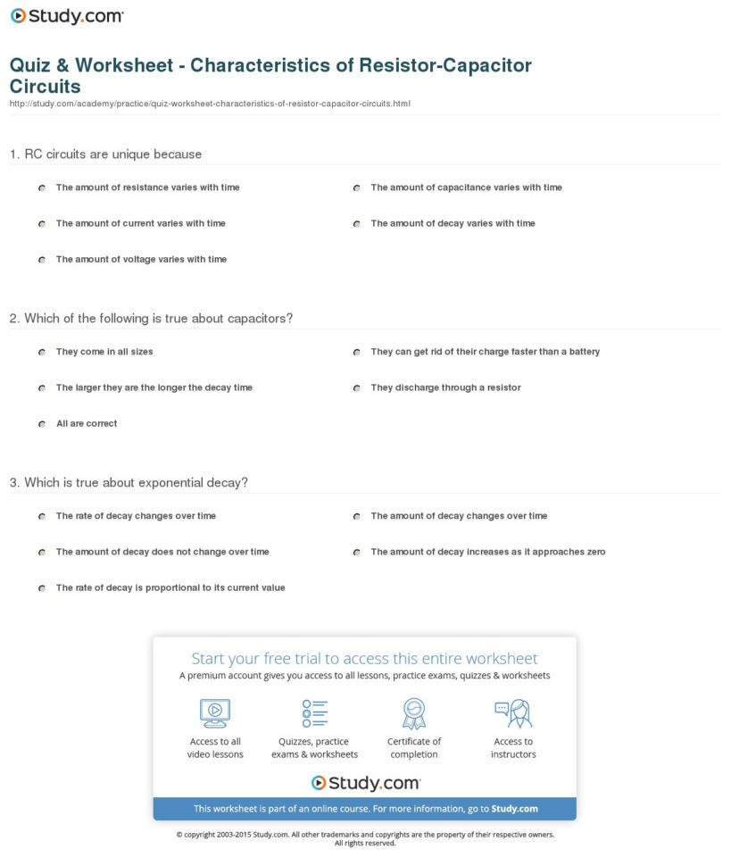 Quiz  Worksheet  Characteristics Of Resistorcapacitor