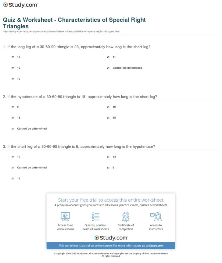 Special Right Triangles Worksheet Answers