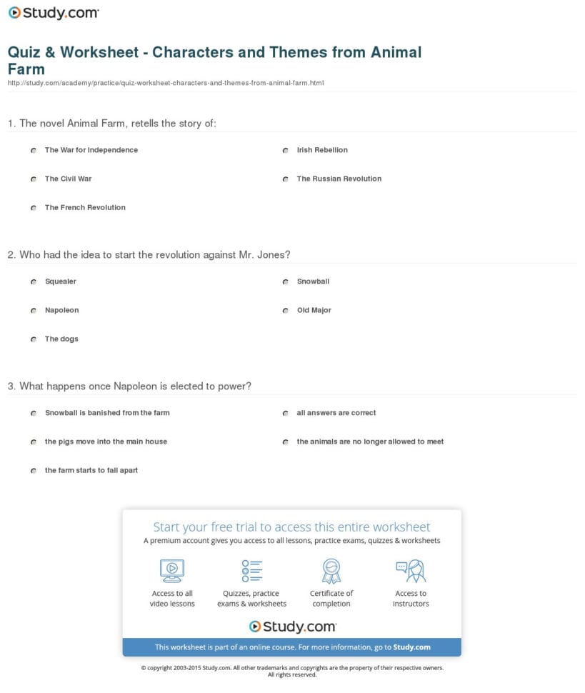 Quiz  Worksheet  Characters And Themes From Animal Farm