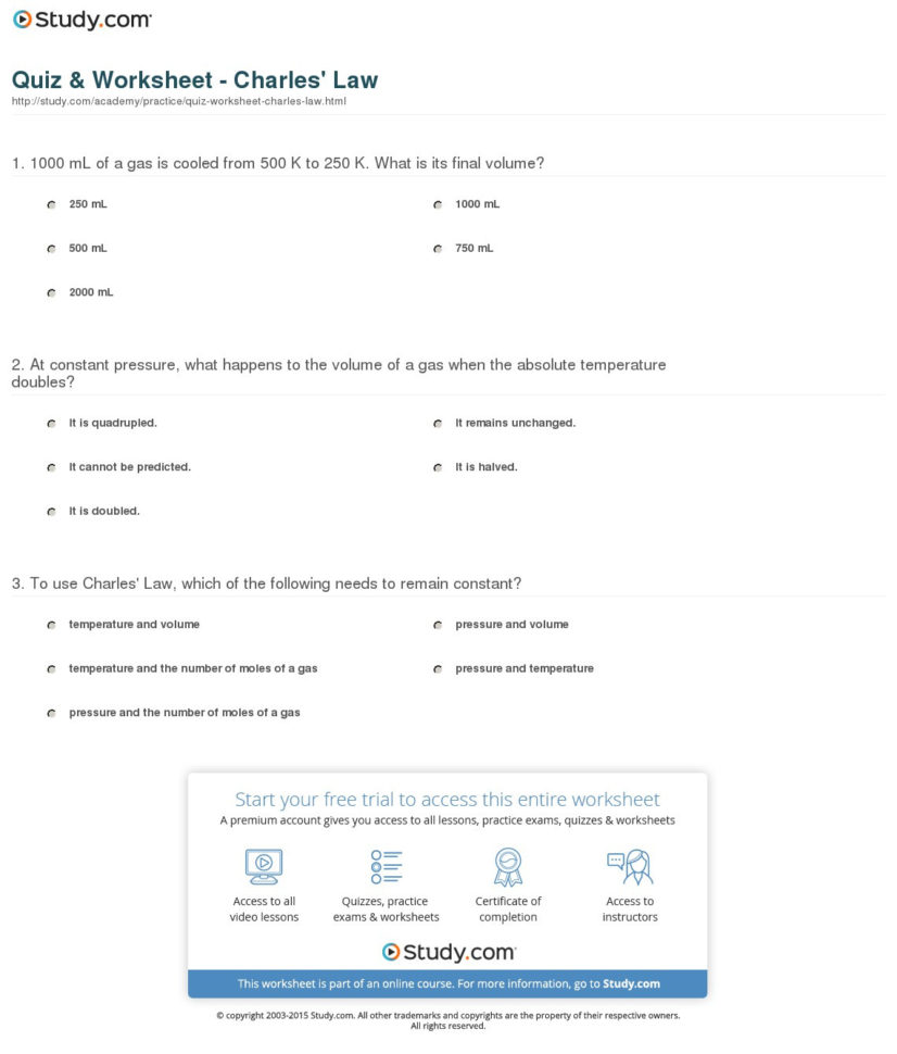 Quiz  Worksheet  Charles' Law  Study