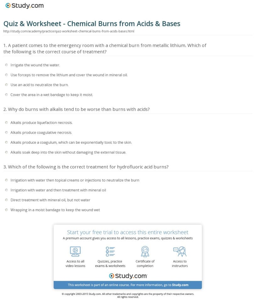 Quiz  Worksheet  Chemical Burns From Acids  Bases  Study
