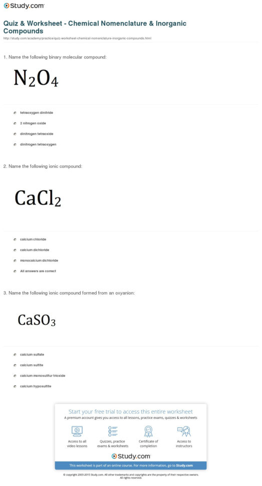 Quiz  Worksheet  Chemical Nomenclature  Inorganic Quiz  Worksheet  Chemical Nomenclature  Inorganic