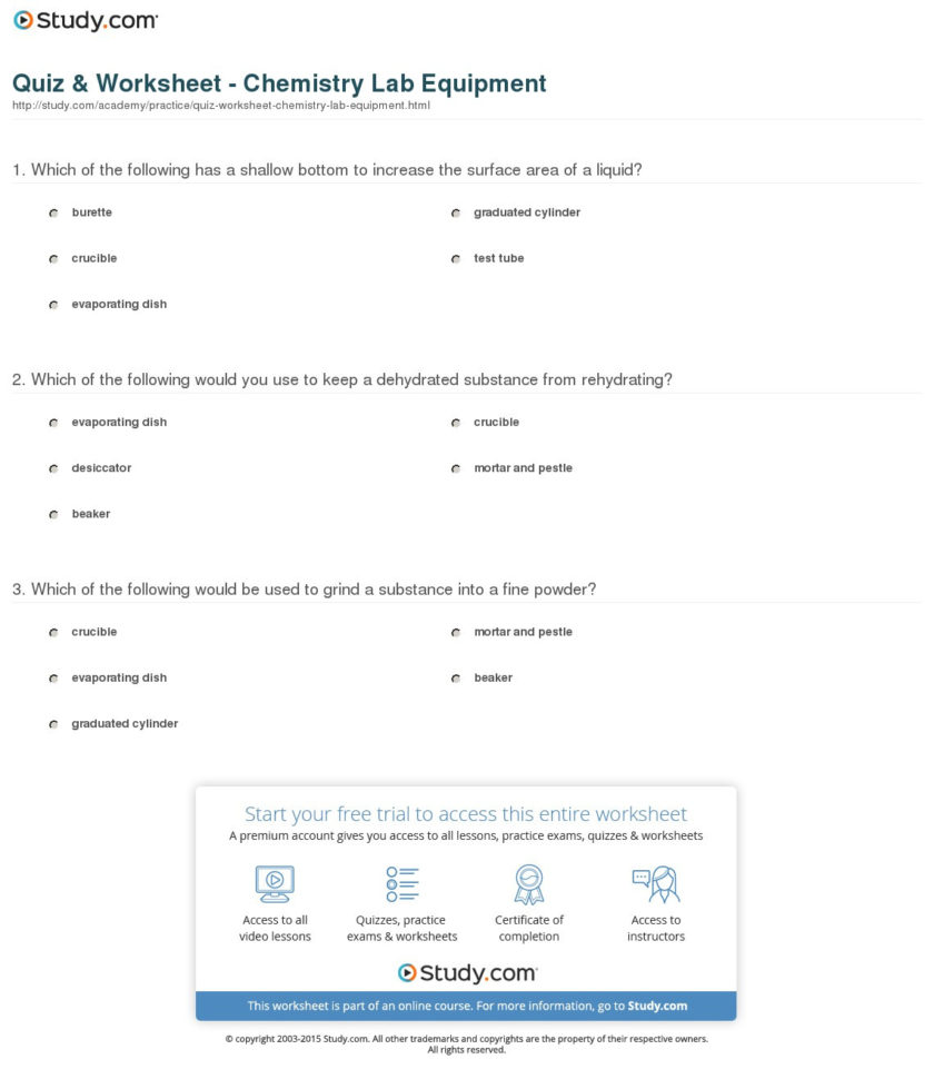 Quiz  Worksheet  Chemistry Lab Equipment  Study
