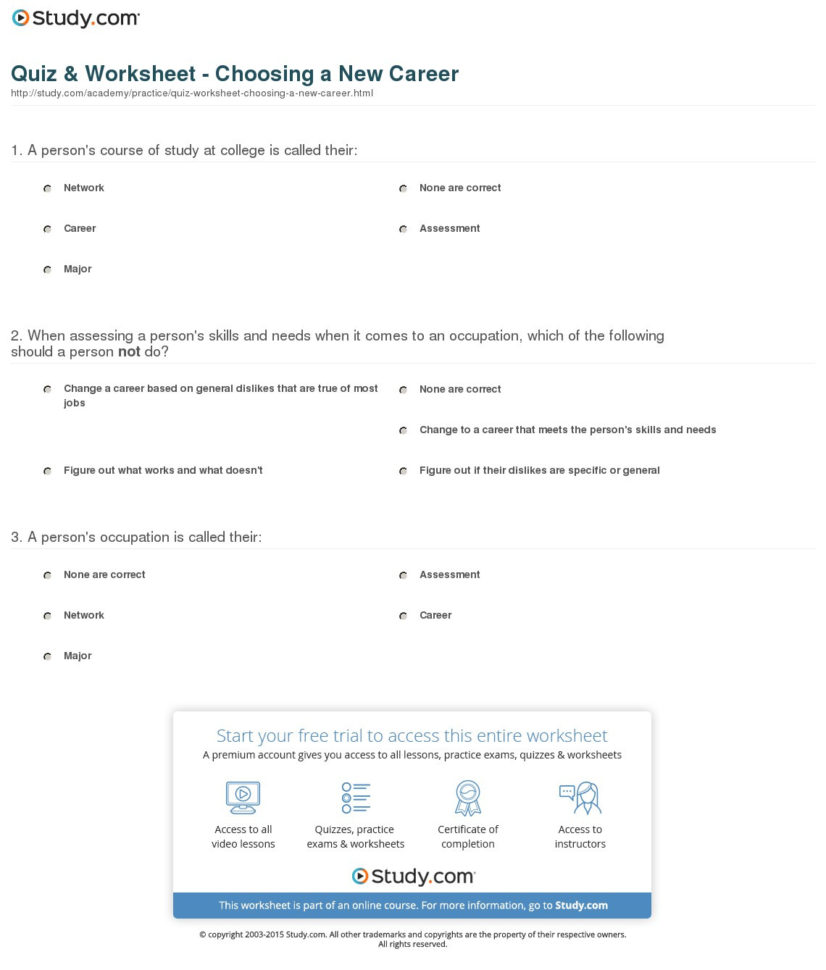 Quiz  Worksheet  Choosing A New Career  Study