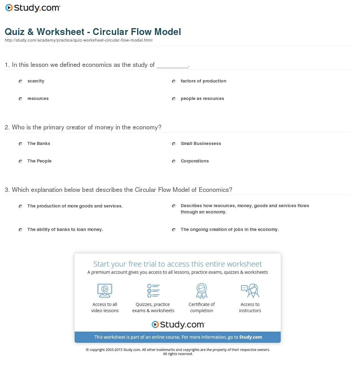 Quiz  Worksheet  Circular Flow Model  Study