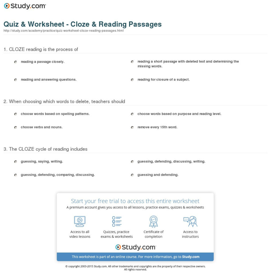 Quiz  Worksheet  Cloze  Reading Passages  Study