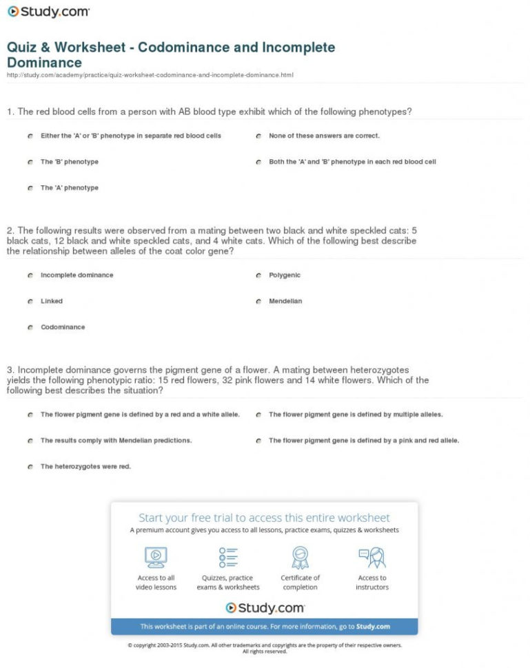 Quiz Worksheet Codominance Worksheet As Handwriting Practice