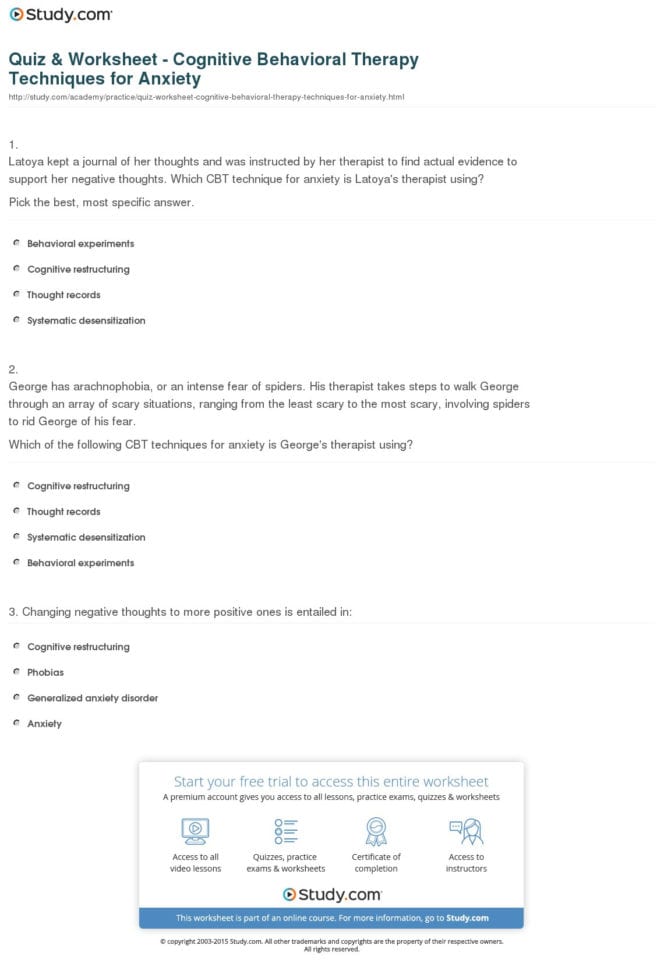 Quiz  Worksheet  Cognitive Behavioral Therapy Techniques