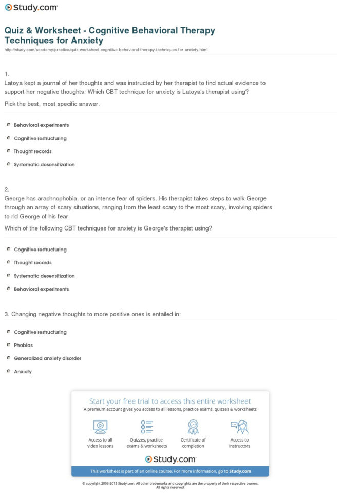 Quiz  Worksheet  Cognitive Behavioral Therapy Techniques