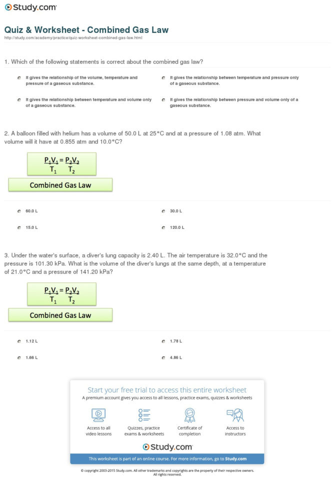 Quiz  Worksheet  Combined Gas Law  Study