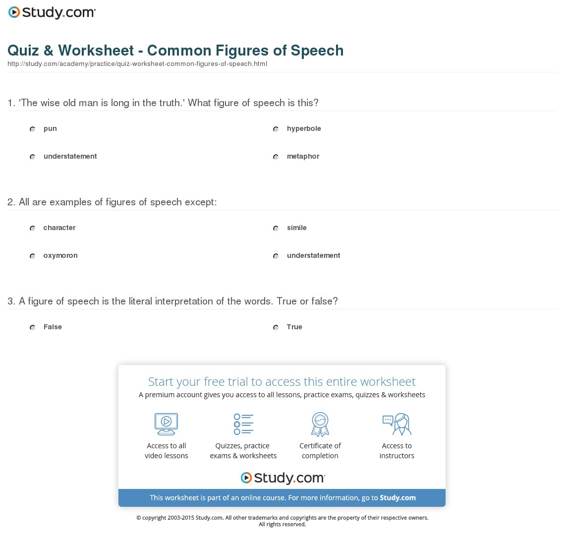 Quiz  Worksheet  Common Figures Of Speech  Study