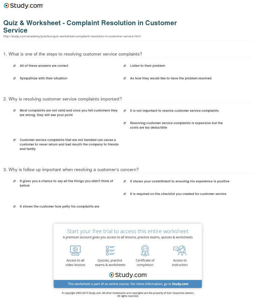 Quiz  Worksheet  Complaint Resolution In Customer Service Quiz  Worksheet  Complaint Resolution In Customer Service