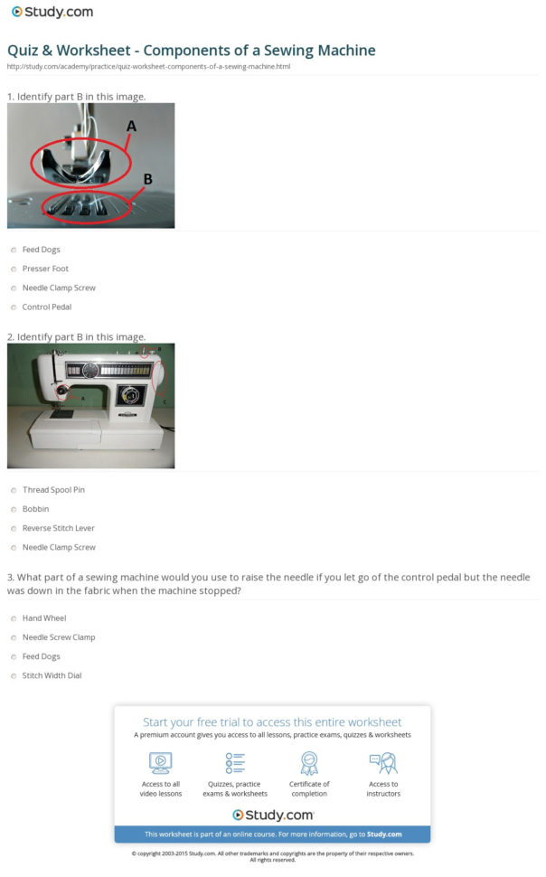 Quiz  Worksheet  Components Of A Sewing Machine  Study