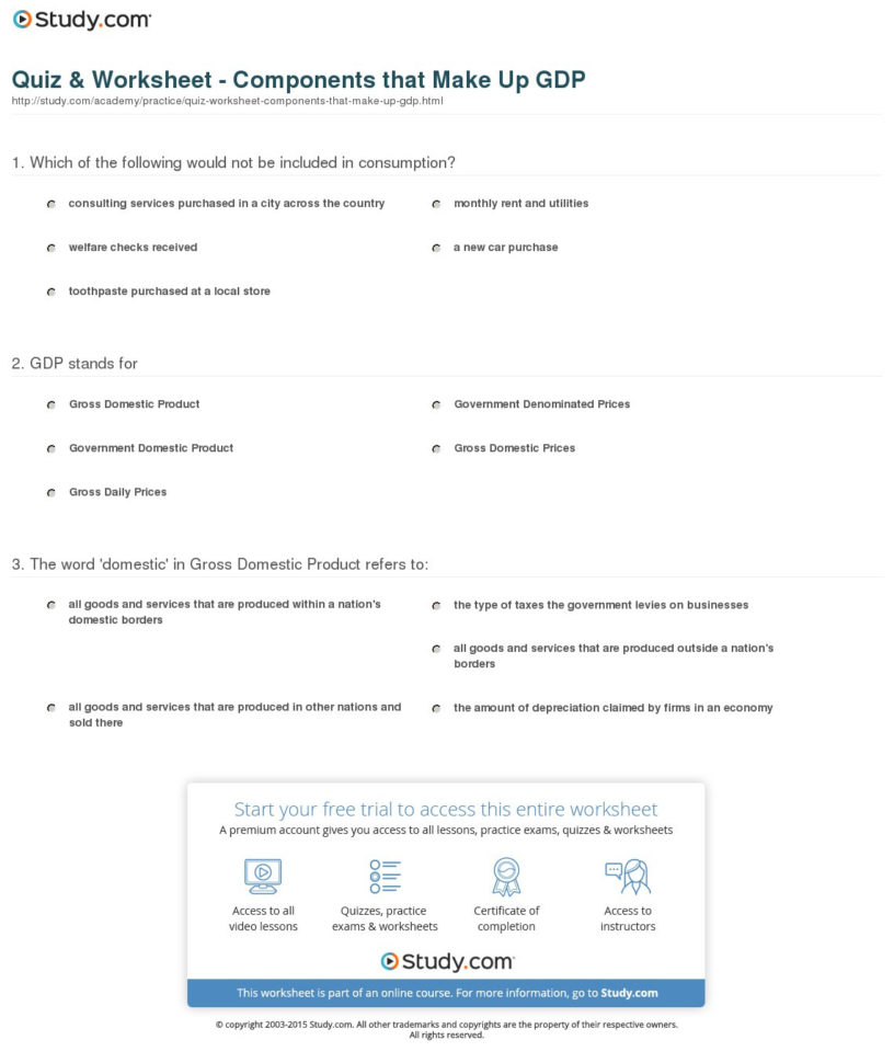 Quiz  Worksheet  Components That Make Up Gdp  Study