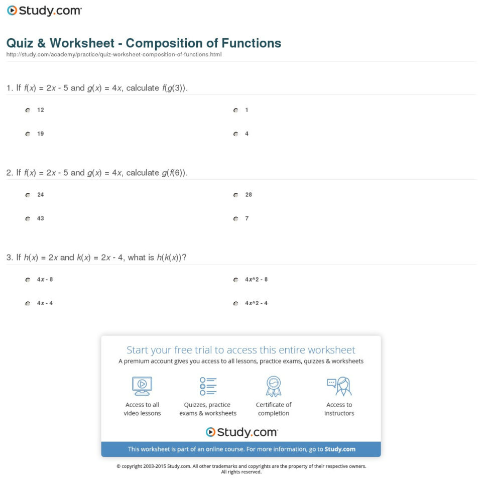 Quiz  Worksheet  Composition Of Functions  Study