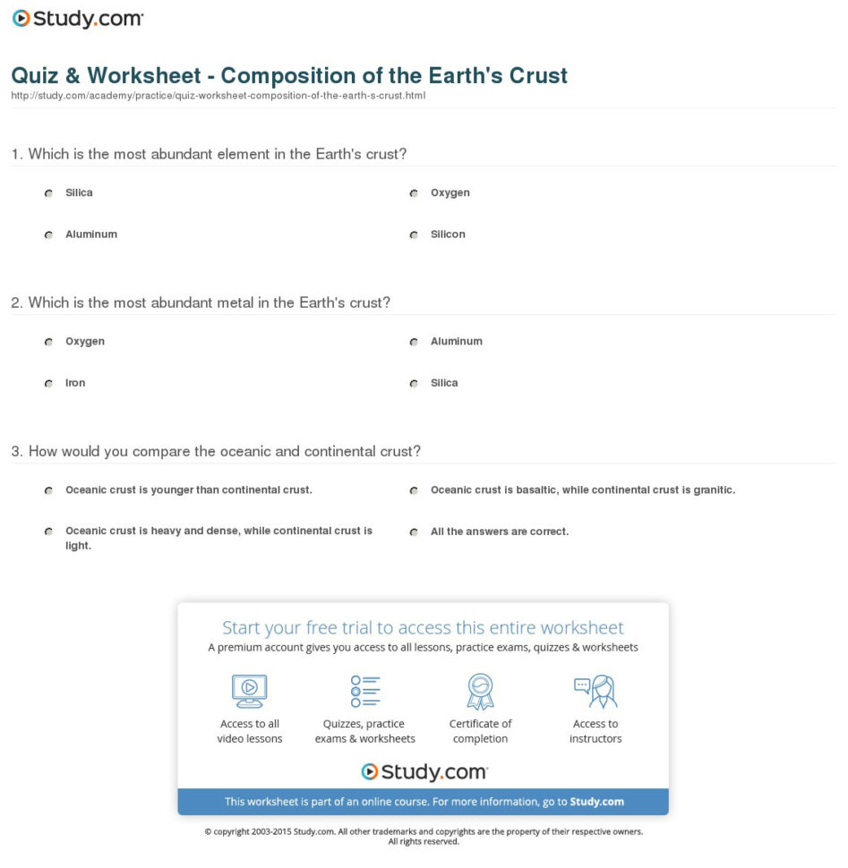 Quiz  Worksheet  Composition Of The Earth's Crust  Study