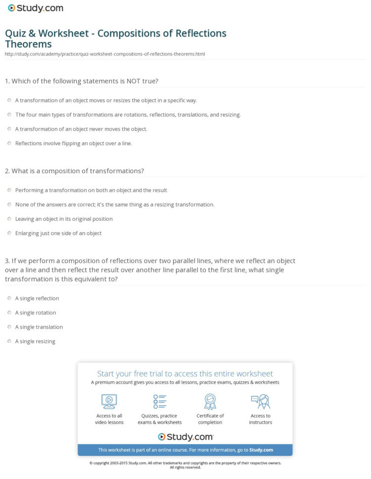 Quiz  Worksheet  Compositions Of Reflections Theorems