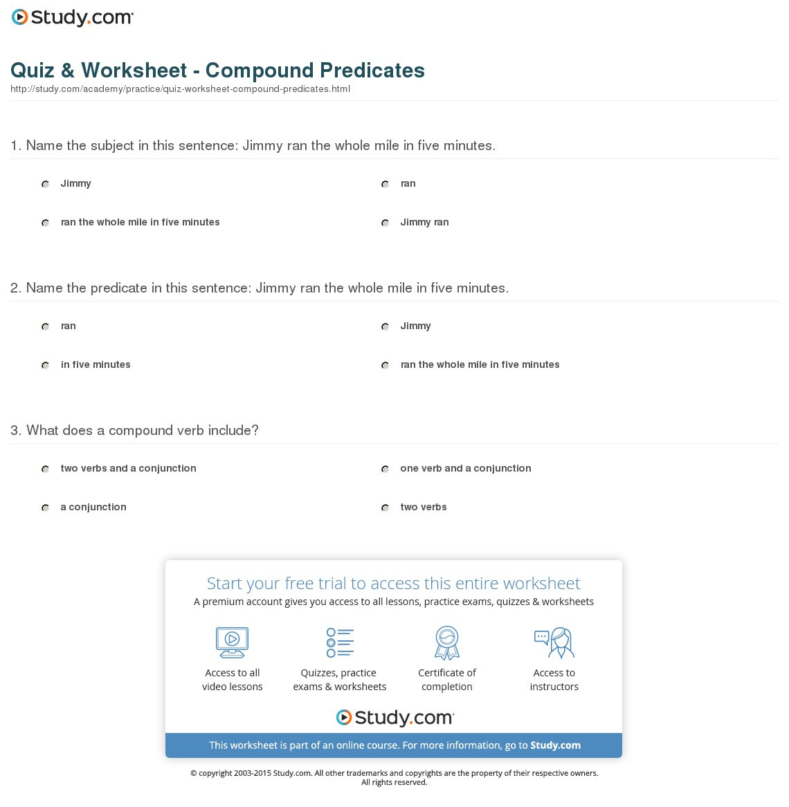 Quiz  Worksheet  Compound Predicates  Study