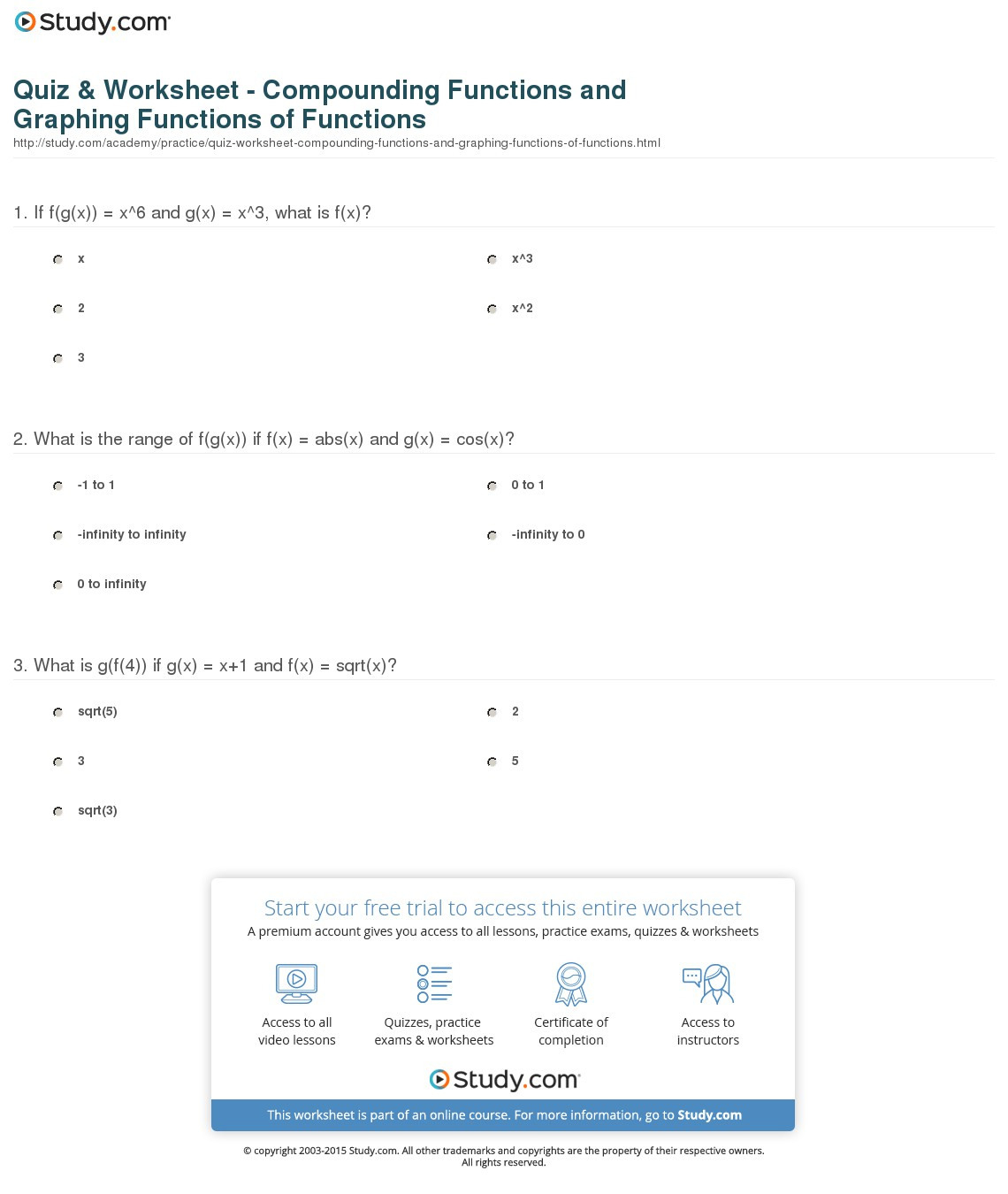Quiz  Worksheet  Compounding Functions And Graphing