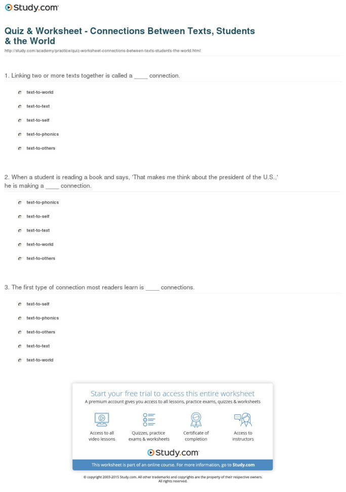 Quiz  Worksheet  Connections Between Texts Students  The
