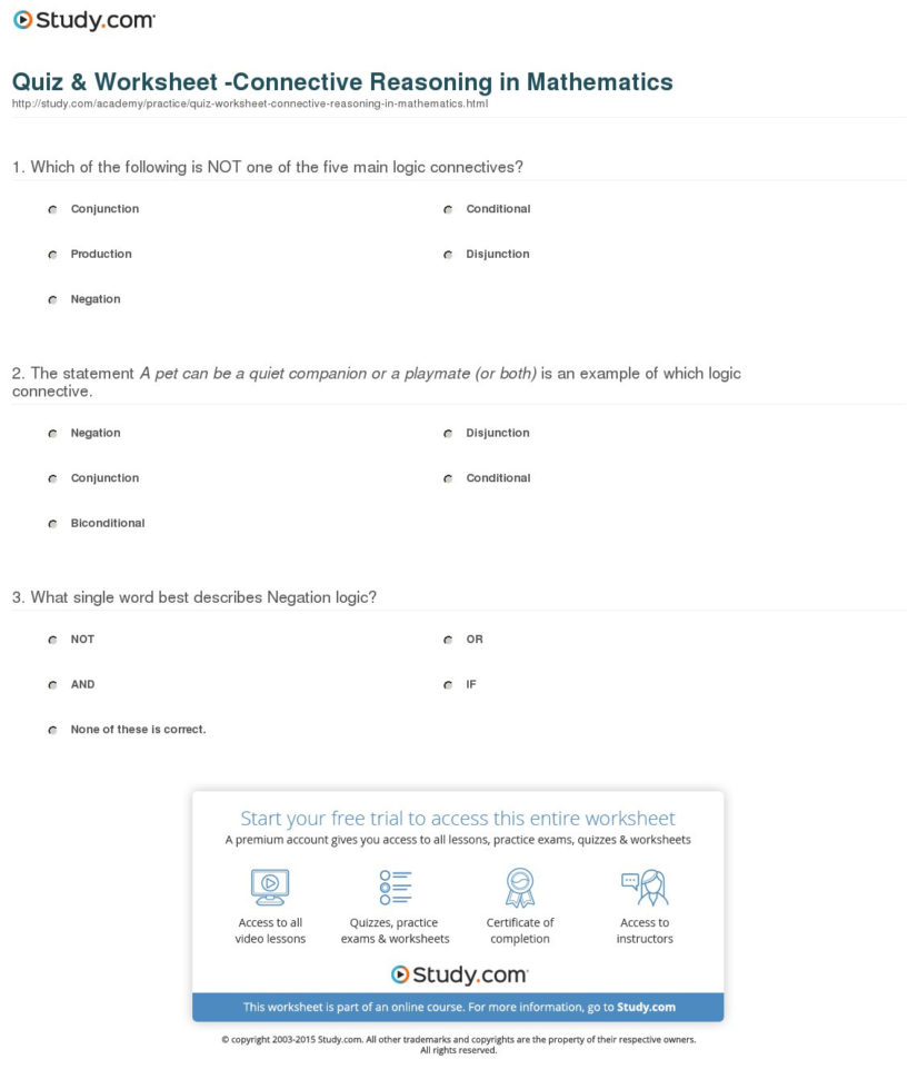 Quiz  Worksheet Connective Reasoning In Mathematics  Study