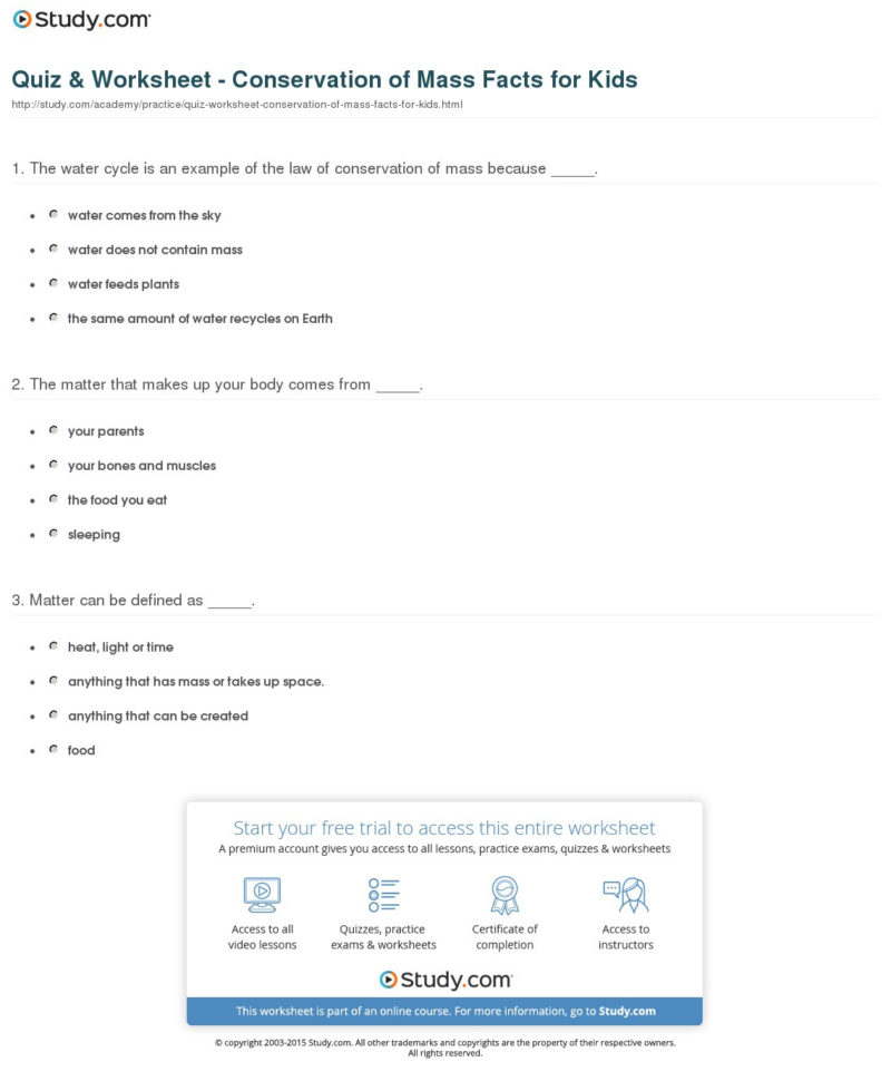 Quiz  Worksheet  Conservation Of Mass Facts For Kids  Study
