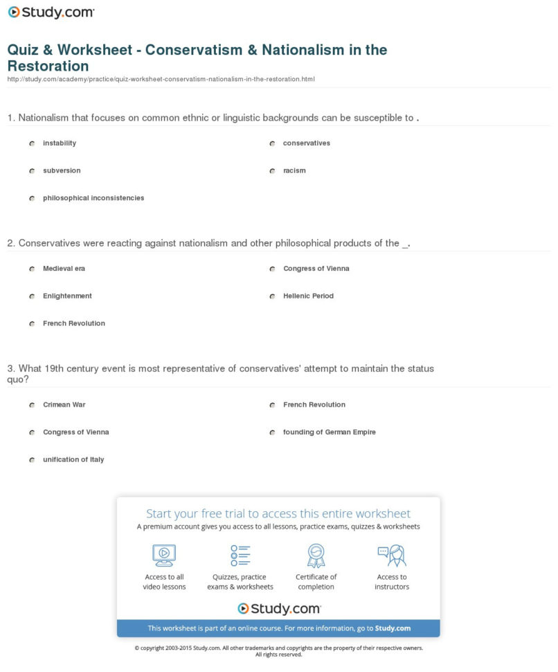 Quiz  Worksheet  Conservatism  Nationalism In The