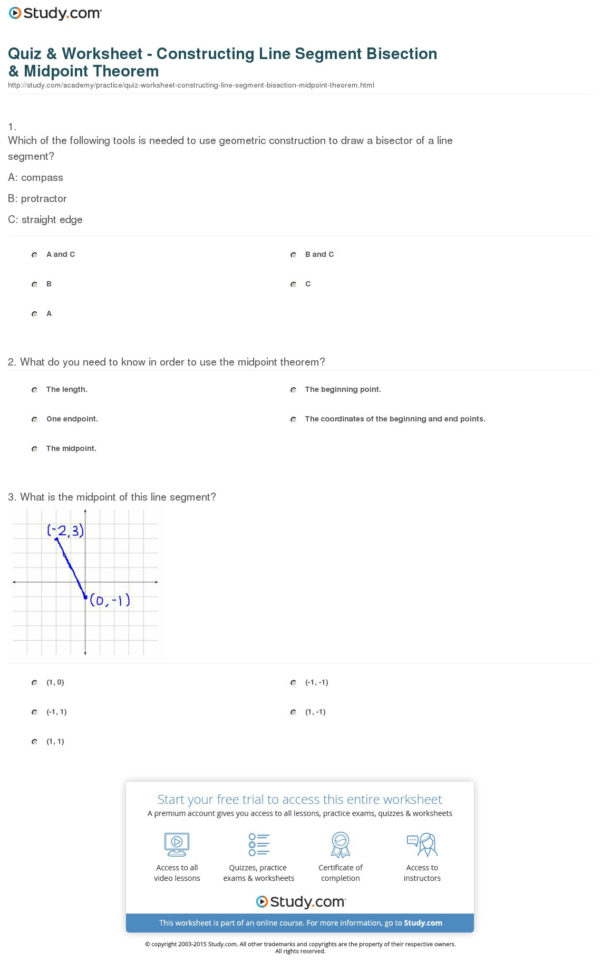 Quiz  Worksheet  Constructing Line Segment Bisection