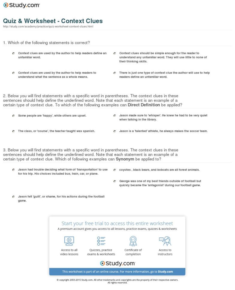 Quiz  Worksheet  Context Clues  Study