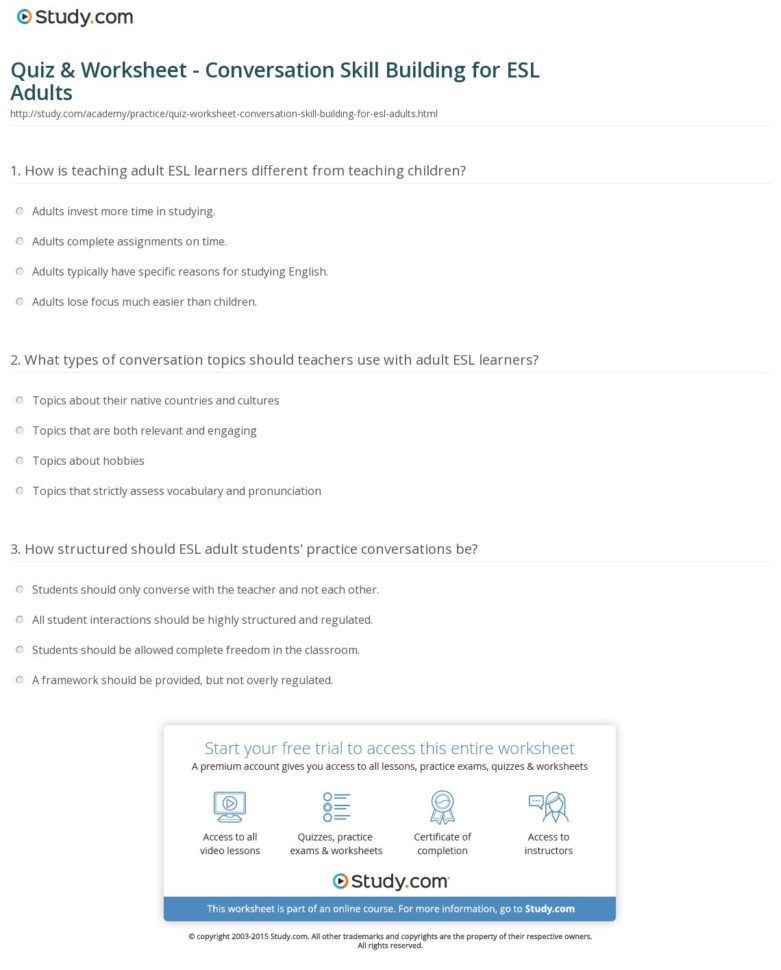 Quiz  Worksheet  Conversation Skill Building For Esl