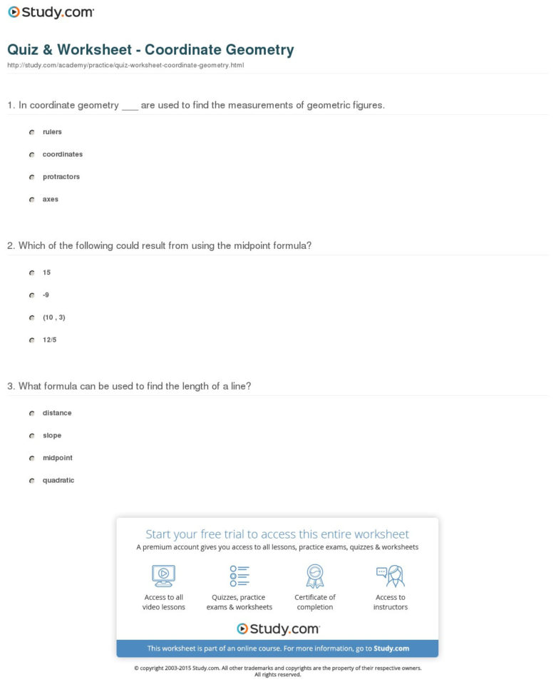 Quiz  Worksheet  Coordinate Geometry  Study