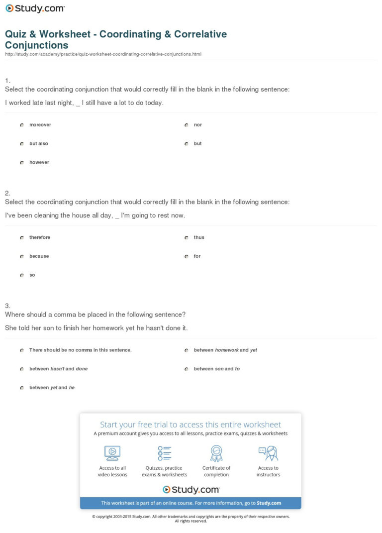 Correlative conjunctions worksheets with answers db excel