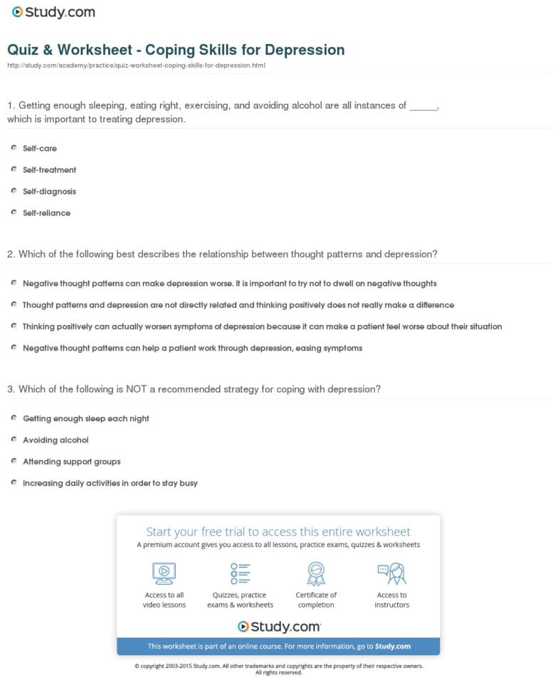 Quiz  Worksheet  Coping Skills For Depression  Study