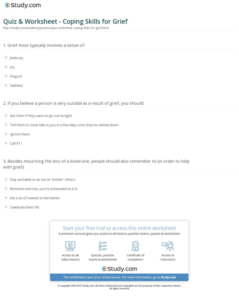 Quiz  Worksheet  Coping Skills For Grief  Study