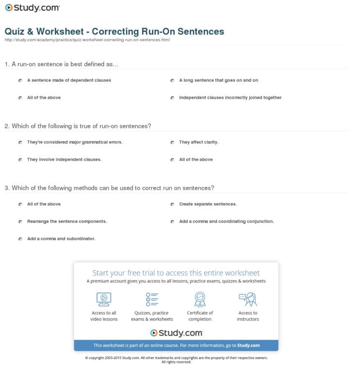Correcting Run On Sentences Worksheets Db excel
