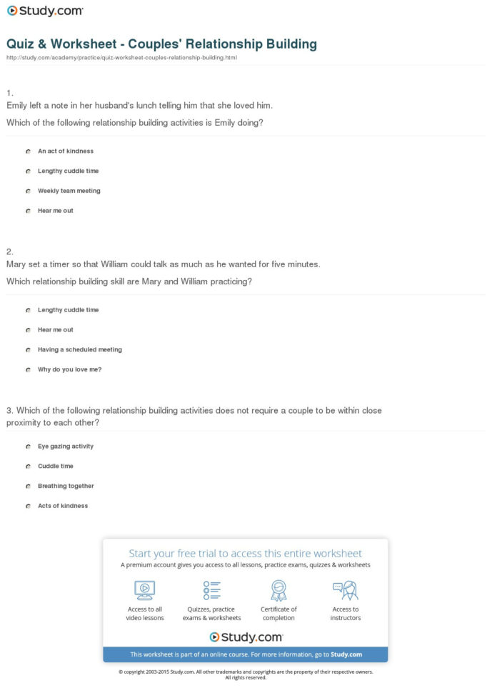 Quiz  Worksheet  Couples' Relationship Building  Study